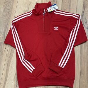 Adidas Track Top Men‎ Size S Red Long Sleeve Funnel Neck Pullover Quarter Zip